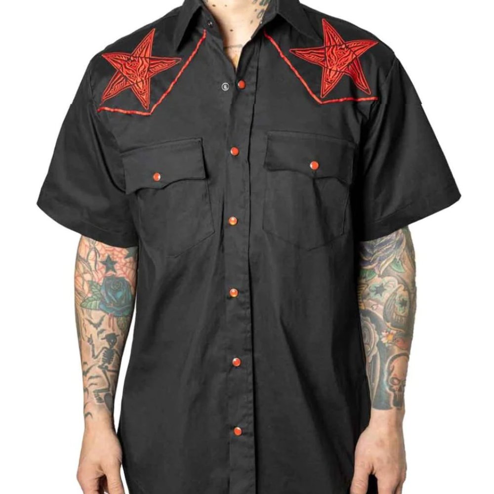 Baphomet Hellibilly Black Western Button Up Men's Shirt S-M-L-XL-2XL-3XL-4XL NWT
